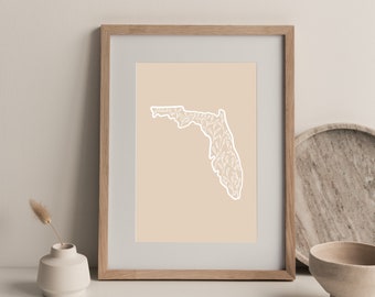 Florida Art Print, Lettering Print, Floral Print, Wall Decor, Neutral Artwork, Florida Digital Print