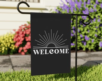 Boho Sun Black Yard Flag Boho Minimalistic Welcome Garden Flag Simple Boho Garden Flag Boho House Flag Banner Welcome Garden Flag