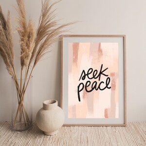 Buscar la paz impresión de arte digital, arte de cartas a mano, decoración del hogar de las letras, arte del versículo de la Biblia