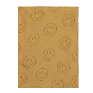Smiley Face Blanket Retro Gold Throw Trendy Blanket Cute Gold Blanket Retro Smiley Face Blanket