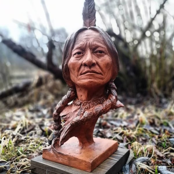 Sitting Bull, native bust, sculpture