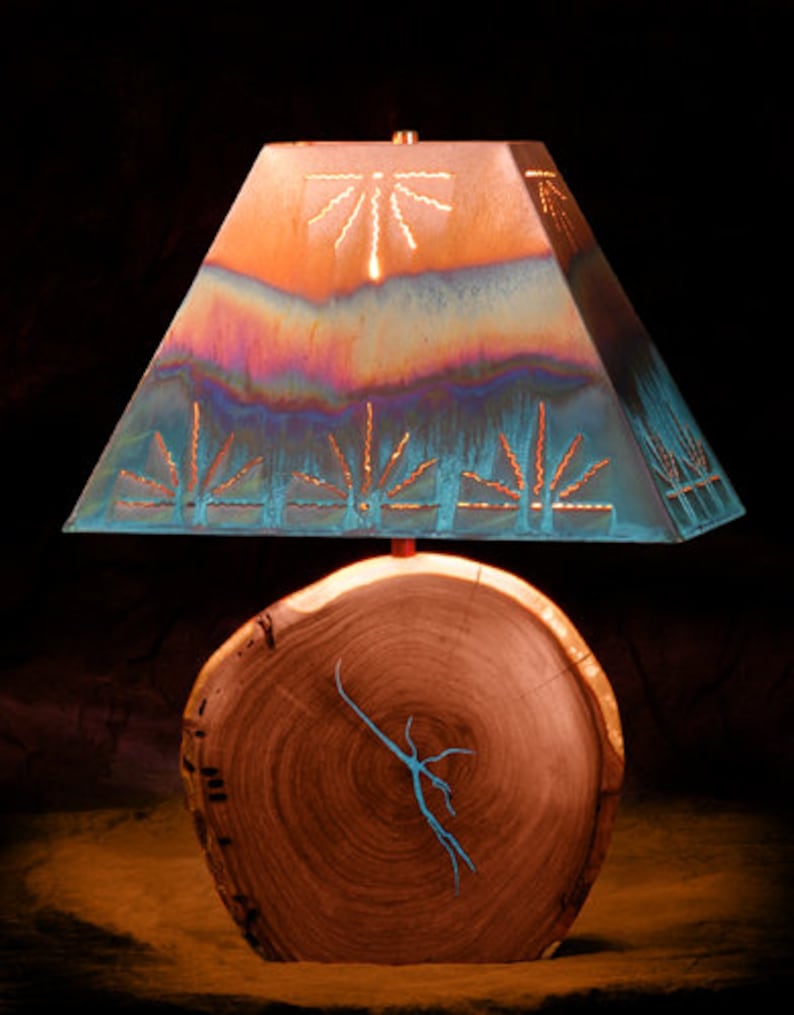 100% Copper Shade With Mesquite Turquoise Inlaid Base image 1