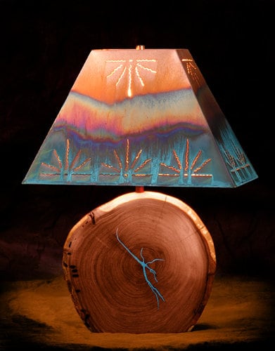 100% Copper Shade With Mesquite- Turquoise Inlaid Base