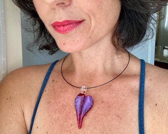 Purply Pink Valentine's Day Heart Glass Pendant. Love Outloud! #5