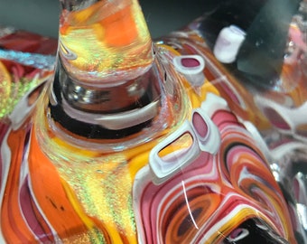 Handblown glass sculpture by DeonandRob. Glass Meteor Sculpture. This one is called Creamsicle Delight.