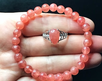 Hand Carved Inca Rose Jewelry Set: Silver925 Ring & Bracelet