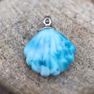 May include: A blue and white seashell pendant charm with a silver bail. The seashell is a popular symbol of the ocean and is often used in jewelry.
