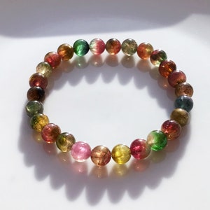 111 natural tourmaline bracelet,watermelon tourmaline, japan,healing, pure stone, high Quality, natural tourmaline, multicoloured tourmaline