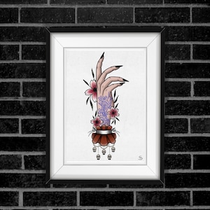 A4 Neo Traditional Tattoo Art Flash Print - ‘Koi Hands’