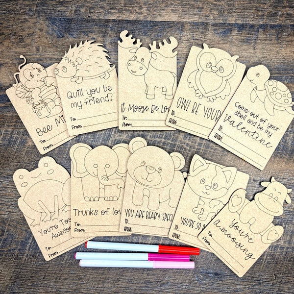 Kids DIY Valentine's Wooden Postcards