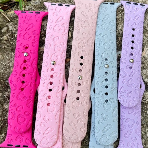 Leopard Print Engraved Watch Strap Compatible with Apple Watch Bands Series 1 2 3 4 5 6 7 SE Watch Band, 38mm 40mm 42mm 44mm, Custom Engrave