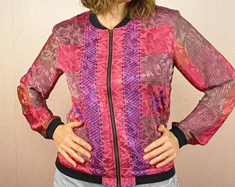 Bomber Jacket, Ethno, Saree Jacket, Multicolored, Glittering, Shiny, Glossy, Size L