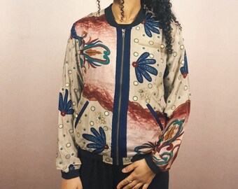 Bomber jacket, Ethno, Saree jacket, silky, unique piece, fair fashion, festive look, upcycling fashion,urban nomad, indian, classy