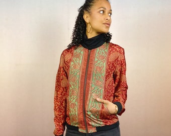 Veste bomber, Ethno, pièce soyeuse, unique, mode équitable