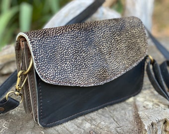 Leather purse, Handbag, Animal print upcycled leather bag - leo, tiger,snake, adjustable strap