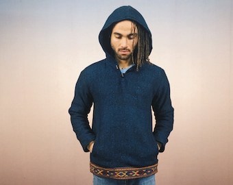 woolen hooded sweater for cold days, hoodie, cozy, boho, ethno, urban nomad, surfer, unisex