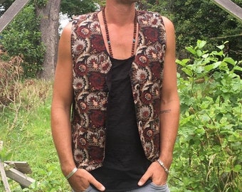 Vest, unique, blockprint, natural, ethno, earthy, Boho, Burner, ceremonial