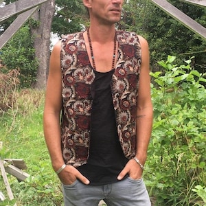 Vest, unique, blockprint, natural, ethno, earthy, Boho, Burner, ceremonial