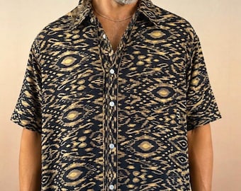 Men's Short Sleeve Paisley Shirt – Lightweight Bohemian Festival Button-Up, Psychedelic Summer Style