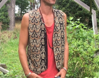 Gilet, unique, blockprint, naturel, ethno, terreux, Boho, Burner, cérémonial