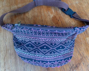 Woven Cotton Hipbag, Boho Ethnic Waist Bag, Adjustable Belt, Zip Pockets