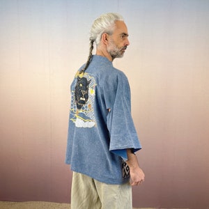 Kimono, japanischer Stil, Denim, hellblau, Stickerei, Kranich, Jeans, unisex Bild 4