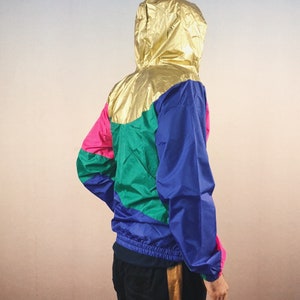 windbreaker, hooded jacket, rain jacket, block color, gold, unique, oldschool, festival gear, hip hop, unisex, OG image 5