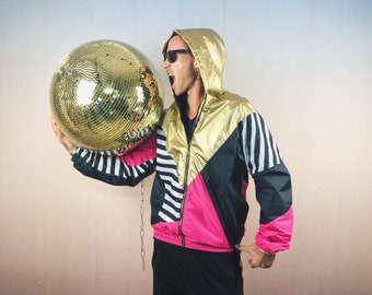 windbreaker, hooded jacket, rain jacket, block color, gold, pink, unique, oldschool, festival gear, hip hop, unisex, OG