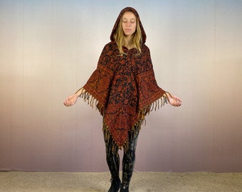 Poncho, hooded, woolen, with pocket, unisex, Kimono, Stola, soft and cozy, Festival, Paisley