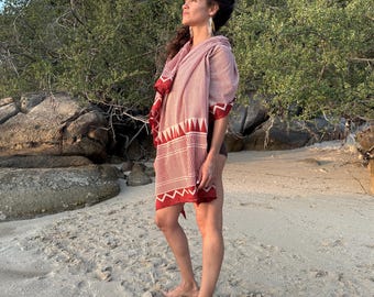 Handprinted Cotton Shawl Sarong: Boho Meditation Blanket