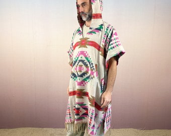 Hooded Warm Poncho with Pocket - Mexican Style, Long Unisex Design for Playa, Festival, and Free-Spirited Nomads