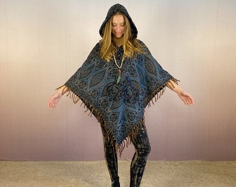 Poncho, hooded, woolen, with pocket, unisex, Kimono, Stola, soft and cozy, Festival, Paisley