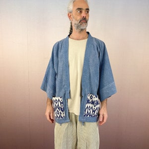 Embroidered Denim Haori Short Kimono, Unisex Japanese Style Jacket, Stylish Festival or Urban Outfit image 3