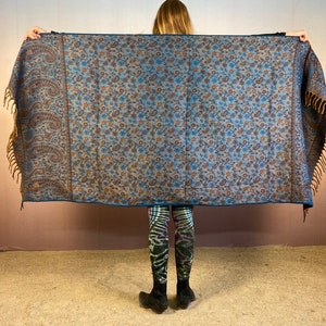 woolen shawl, blanket, stola, meditation, ceremony, cuddly,paisley, soft, ethno, boho, poncho, urban nomad, surfer Blue