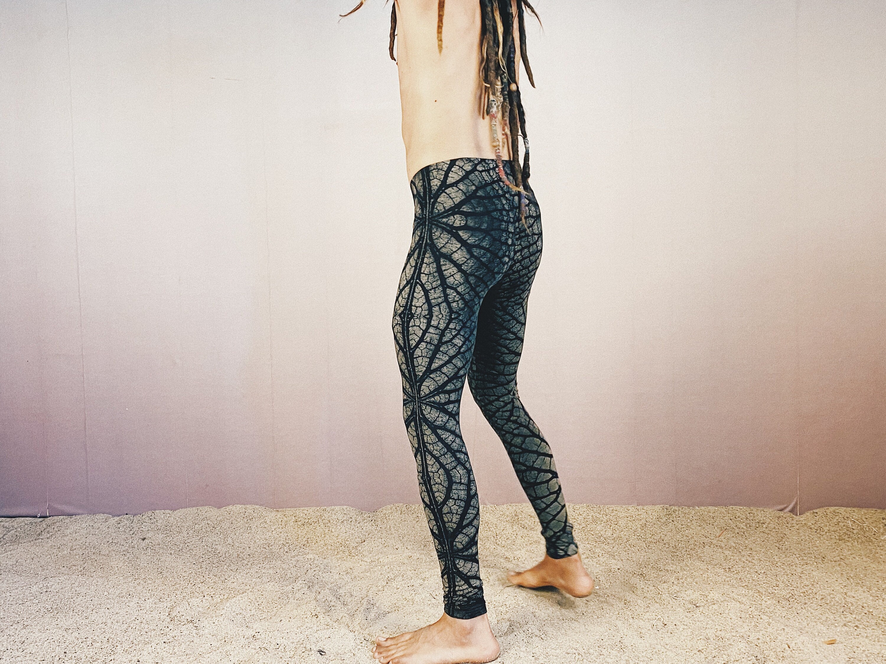 Leggings, unisex, tie dye, leaf pattern, Yoga, Goa, Ecstatic Dance,  Festival, Boom, Boho, Unique fashion, comfy, soft