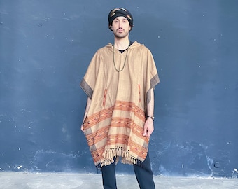 Poncho, Cape, Hooded Wrap, Grey, Woolen, Unisex, Burner, Festival, Boho