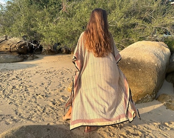 Long Block Print Kimono for Unique, Natural, and Ethnic Flair.