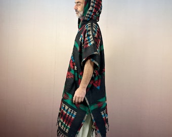 Hooded Mexican Poncho with Pocket: Unisex Festival Style