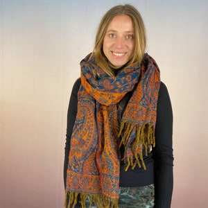 Reversible Woolen Scarf: Two-Color Boho Shawl, Yoga Blanket