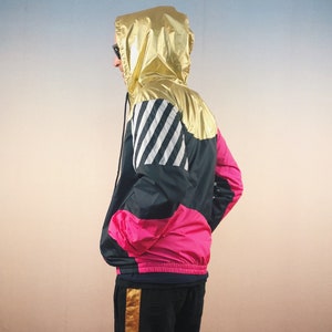 coupe-vent, veste à capuche, veste de pluie, couleur bloc, or, rose, unique, oldschool, équipement de festival, hip hop, unisexe, OG image 3