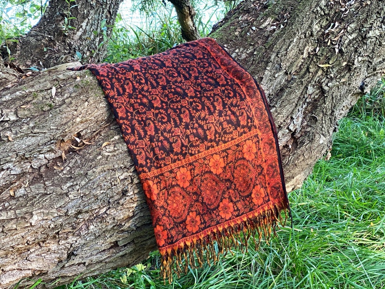 woolen shawl, blanket, stola, meditation, ceremony, cuddly,paisley, soft, ethno, boho, poncho, urban nomad, surfer Orange