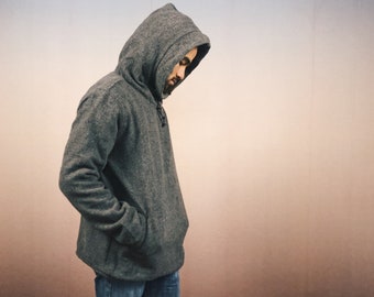 Hoodie, Woolen, Sweater for cold days, dark grey, cozy, boho, ethno, urban nomad, surfer, unisex