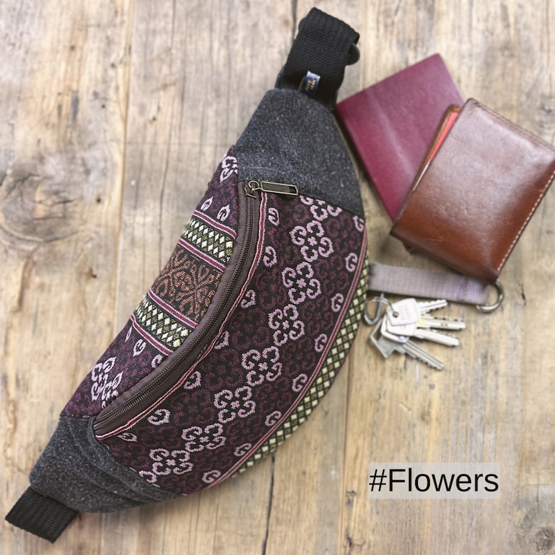 Bauchtasche aus Boho gewebte Baumwolle für Damen & Herren bunt festival Gürteltasche Hüfttasche Brusttasche Umhängetasche Flowers