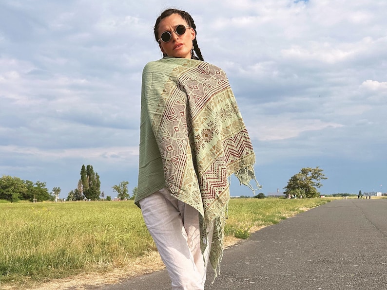 Versatile Prayer Blanket Shawl, Boho Style Eco-Friendly Meditation Sarong, Unique Gift for Mindfull People image 2