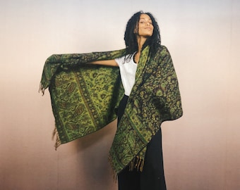 Woolen SHAWL, Cuddly, Meditation / yoga BLANKET, SCARF, paisley, stola, ethno, urban nomad, surfer, unisex Green-Blue