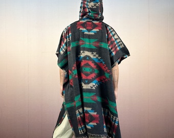 Hooded Mexican Poncho with Pocket: Unisex Festival Style