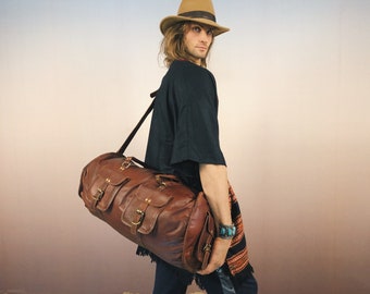 leather bag weekender, natural leather bag, travel bag, sport bag, vintage look, handcrafted,genuine, *voyager*