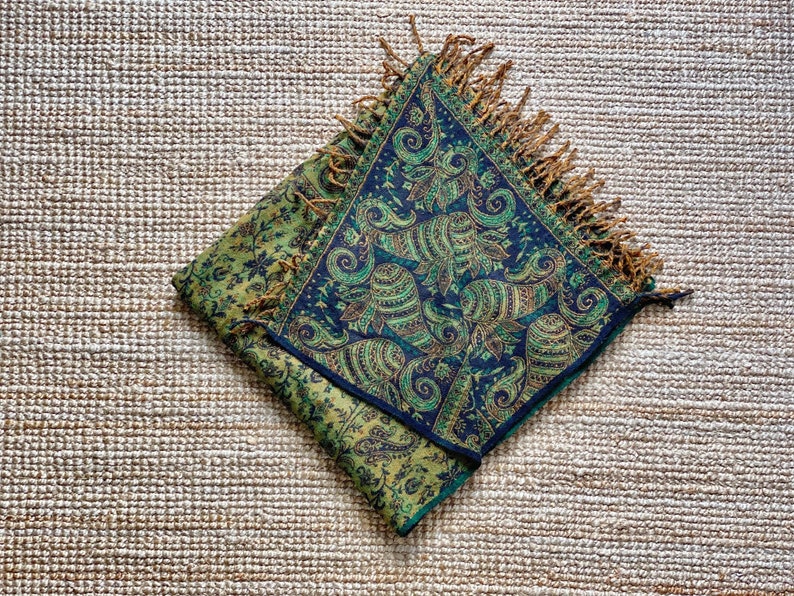 Châle en laine, câlin, couverture de méditation / yoga, ÉCHARPE, motif cachemire, étole, ethno, nomad urbain, surfeur, unisexe vert-bleu Vert