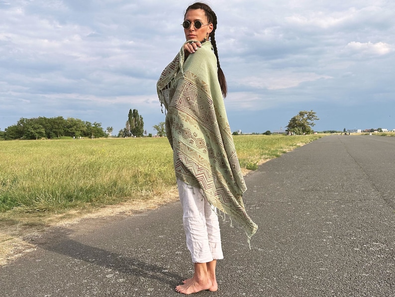 Versatile Prayer Blanket Shawl, Boho Style Eco-Friendly Meditation Sarong, Unique Gift for Mindfull People image 10