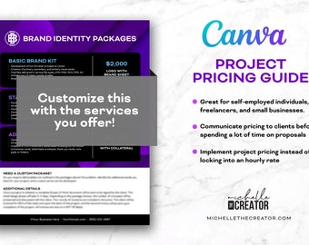 Guía de precios de proyectos para servicios // Púrpura // Plantilla Canva